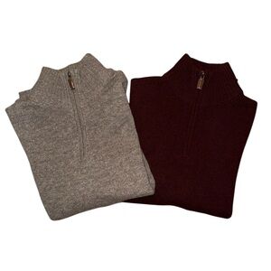 J. Crew Men's 100% Lambswool Zip-Up Sweaters in Oatmeal and Dark Red